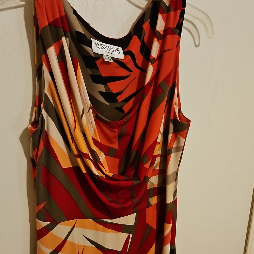 A.J. Bari Red and Orange Patterned Dress
